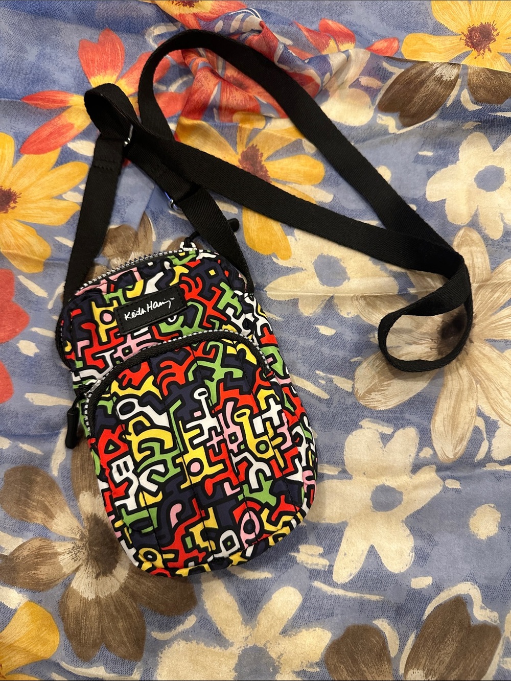 Keith Haring Black Multi-Color Graphic Crossbody Bag